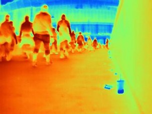 crowd entering Wembley stadium - thermal image