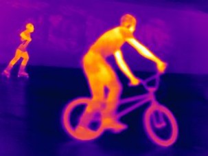 Thermal photogaph of BMXer and Rollerblader